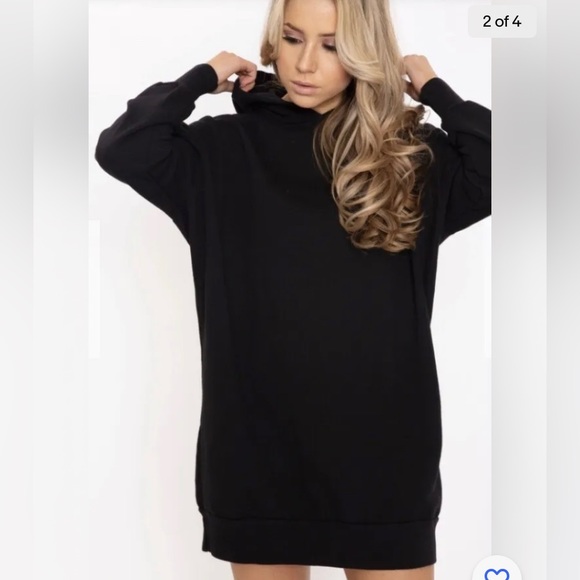 LNA Brand Sweatshirt West Hoodie Dress in Black Casual Chic Winter Tunic New - Picture 2 of 3